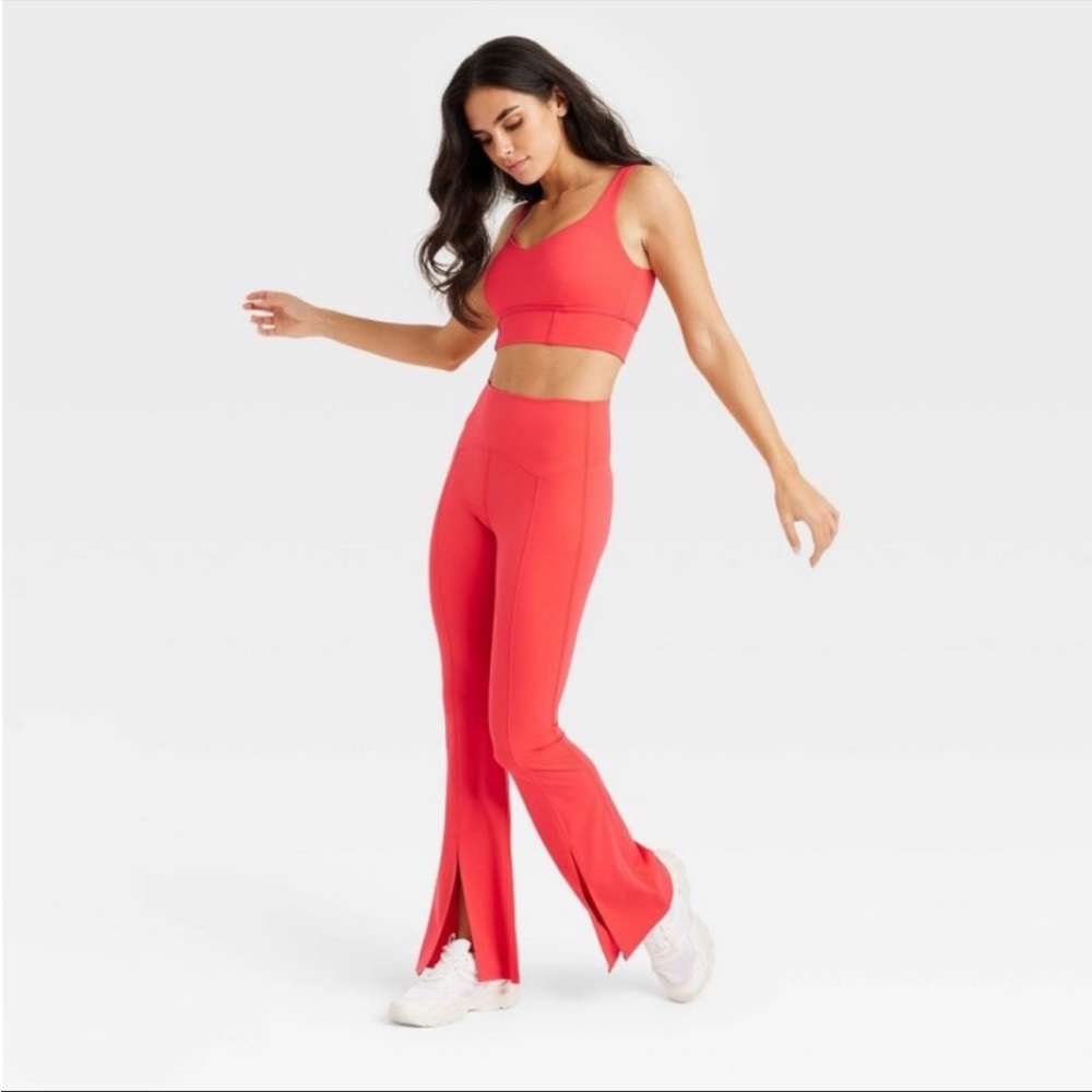 NWT Joy Lab Orange High Rise Extra Long Flare Slit Leg Legging Size XL